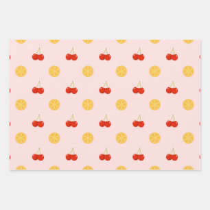 Cute Cherry and Lemon Fruit Pattern Wrapping Paper