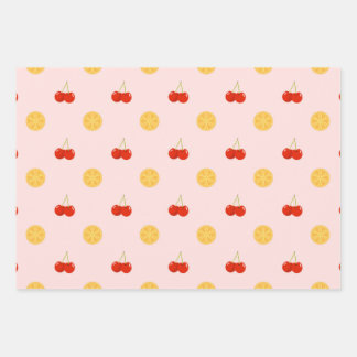 Cute Cherry and Lemon Fruit Pattern Wrapping Paper