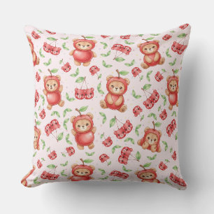 Cute Cherry Bear and Fruit Seamless Pattern Cushion