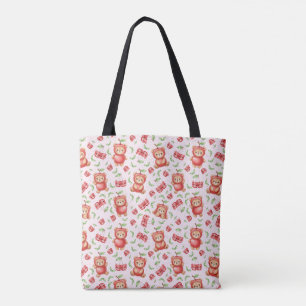 Cute Cherry Bear and Fruit Seamless Pattern Tote Bag