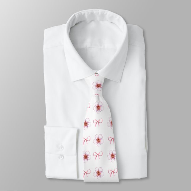 Cute Cherry Blossom Ribbon Design  Tie (Tied)