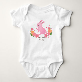 Cute cherry blossoms and pink rabbit Japanese Japa Baby Bodysuit