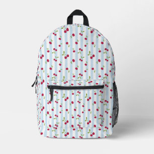 Cute Cherry Blue Stripes Retro Back to School Kids Printed Backpack