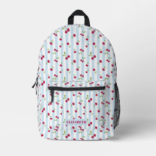 Cute Cherry Blue Stripes Retro Personalised Printed Backpack
