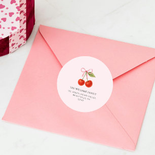 Cute Cherry Bow Coquette return address Classic Round Sticker