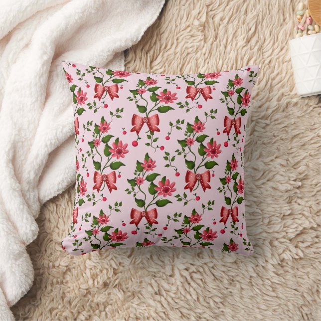 Cute Cherry Bow floral Pattern  Cushion (Blanket)