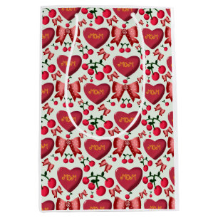 Cute Cherry Bow Mum Pattern Mother's Day Aesthetic Medium Gift Bag