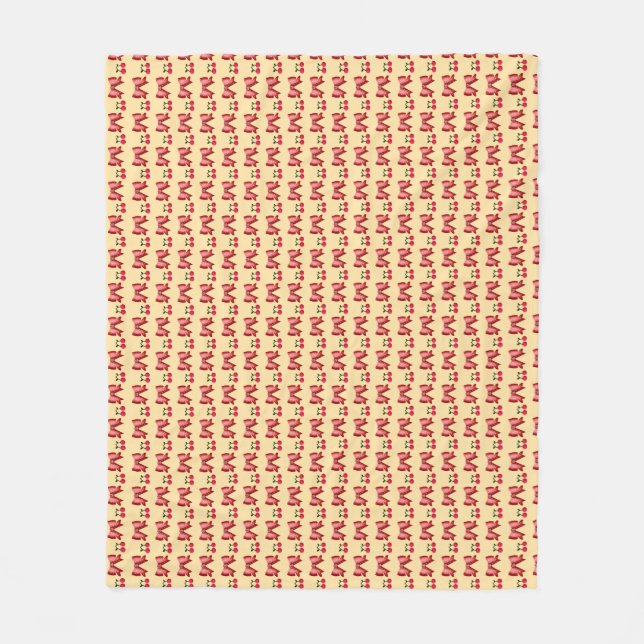 Cute Cherry Bow Seamless Pattern Pink Aesthetic Ka Fleece Blanket (Front)