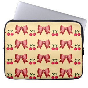 Cute Cherry Bow Seamless Pattern Pink Aesthetic Ka Laptop Sleeve
