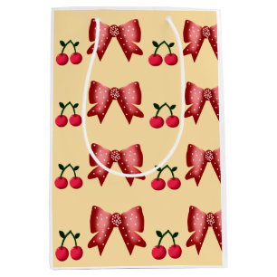 Cute Cherry Bow Seamless Pattern Pink Aesthetic Ka Medium Gift Bag