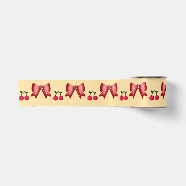 Cute Cherry Bow Seamless Pattern Pink Aesthetic Ka Satin Ribbon (Front)