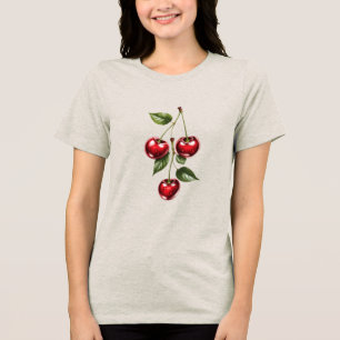Cute Cherry Branch T-Shirt Design, Fresh Red Fruit Tri-Blend Shirt