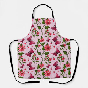Cute Cherry Butterfly Pattern, Glossy Kawaii Fruit Apron