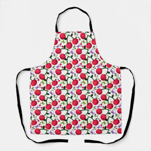 Cute Cherry Butterfly Pattern, Glossy Kawaii Fruit Apron