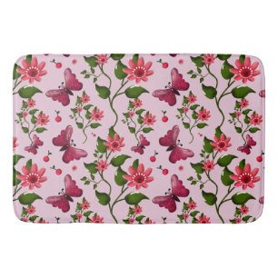 Cute Cherry Butterfly Pattern, Glossy Kawaii Fruit Bath Mat