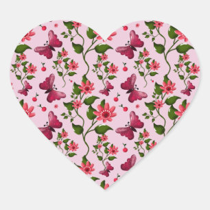 Cute Cherry Butterfly Pattern, Glossy Kawaii Fruit Heart Sticker