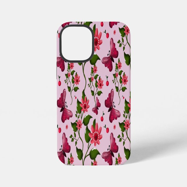 Cute Cherry Butterfly Pattern, Glossy Kawaii Fruit iPhone Case (Back)