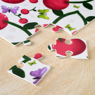 Cute Cherry Butterfly Pattern, Glossy Kawaii Fruit Jigsaw Puzzle
