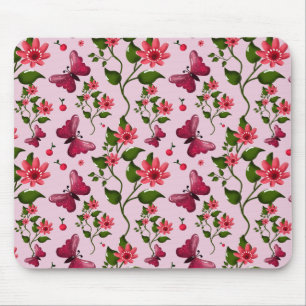 Cute Cherry Butterfly Pattern, Glossy Kawaii Fruit Mouse Mat