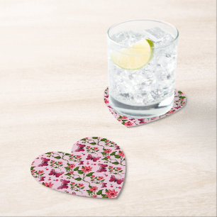 Cute Cherry Butterfly Pattern, Glossy Kawaii Fruit Paper Coaster