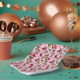 Cute Cherry Butterfly Pattern, Glossy Kawaii Fruit Paper Plate