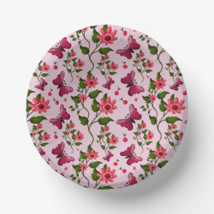 Cute Cherry Butterfly Pattern, Glossy Kawaii Fruit Paper Plate