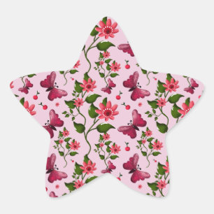 Cute Cherry Butterfly Pattern, Glossy Kawaii Fruit Star Sticker