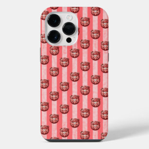 Cute Cherry Chocolate Teddy Bear and Stripe iPhone 14 Pro Max Case