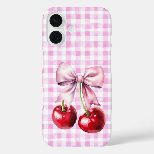 Cute Cherry Coquette Bow Pink Gingham  Case-Mate iPhone Case (Back)