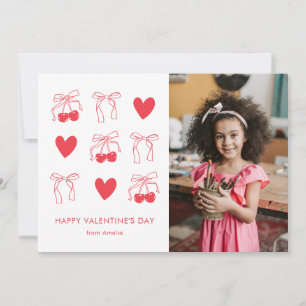 Cute Cherry Coquette Bow Red Valentine's Day Photo Holiday Card