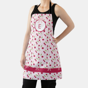 Cute Cherry Coquette Pink Custom Monogram Apron