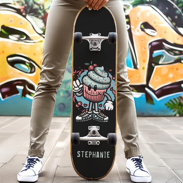 Cute Cherry Cupcake Custom Name Skateboard (Creator Uploaded)