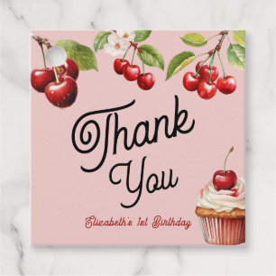 Cute Cherry First 1st Girly Birthday Pink Favour Tags
