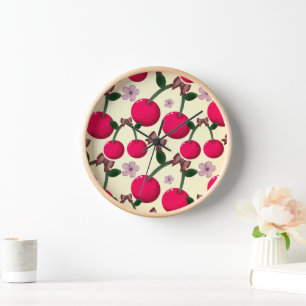 Cute cherry floral pattern clock