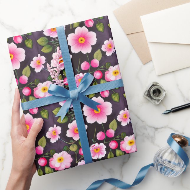 Cute Cherry flowers red, blue, yellow  Wrapping Paper (Gifting)