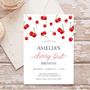 Cute Cherry Girl Berry First Birthday Party  Invitation