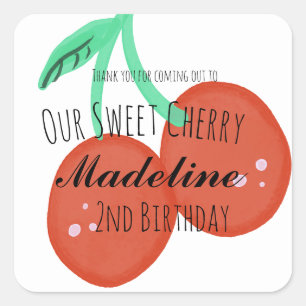 Cute Cherry Hand Drawn Sweet Birthday Red Square Sticker