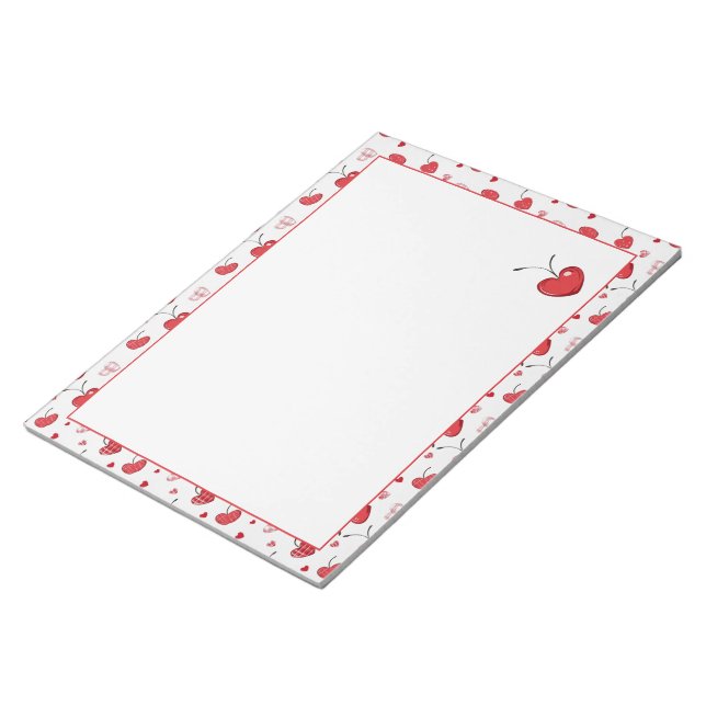 Cute Cherry Hearts Boho Scandinavian Valentine  Notepad (Angled)