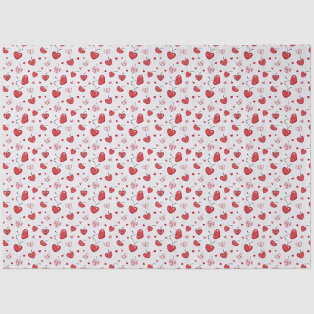 Cute Cherry Hearts Boho Scandinavian Valentine  Tissue Paper (Front)