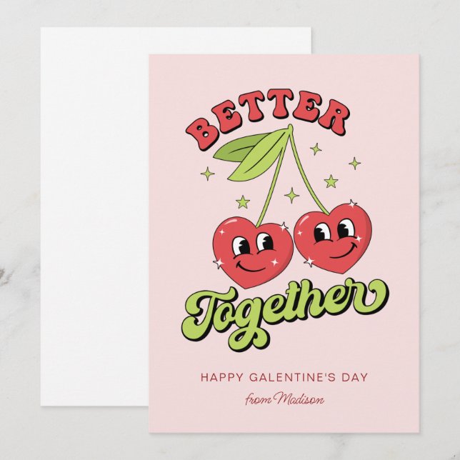Cute Cherry Hearts Friends Better Together Invitation (Front/Back)