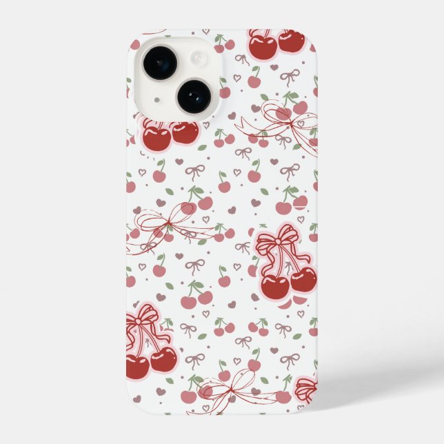 Cute Cherry iPhone 14 Case with Hearts & Bows (Back)