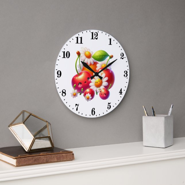 Cute cherry lovers kitchen  large clock (Office)