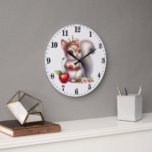 Cute cherry lovers squirrel large clock
