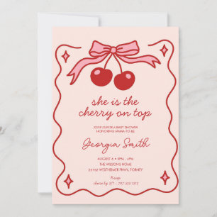 Cute Cherry on Top Bow Hand-drawn Baby Shower Invitation