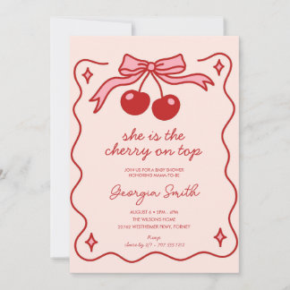 Cute Cherry on Top Bow Hand-drawn Baby Shower  Invitation