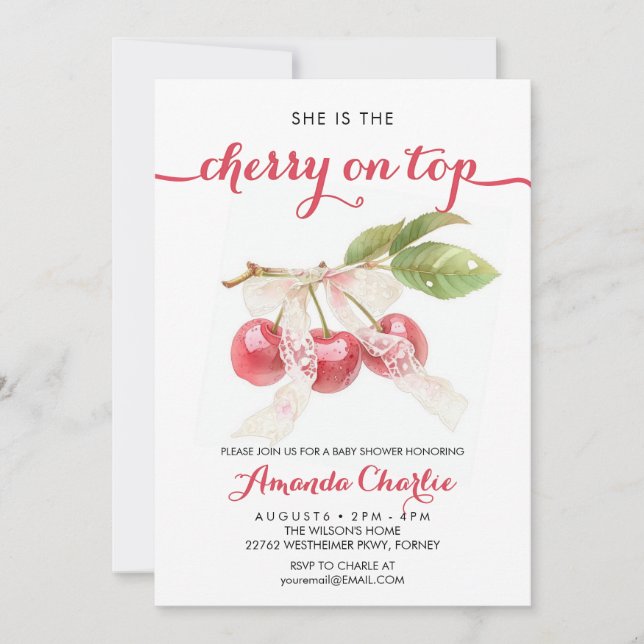 Cute Cherry on Top girl Baby Shower  Invitation (Front)