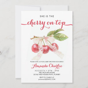 Cute Cherry on Top girl Baby Shower  Invitation