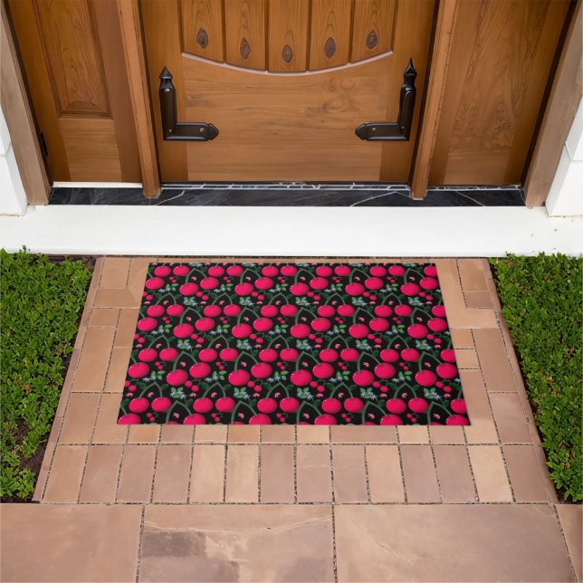 Cute Cherry Pattern Aesthetic | Red Cherry Seamles Doormat (Outdoor)