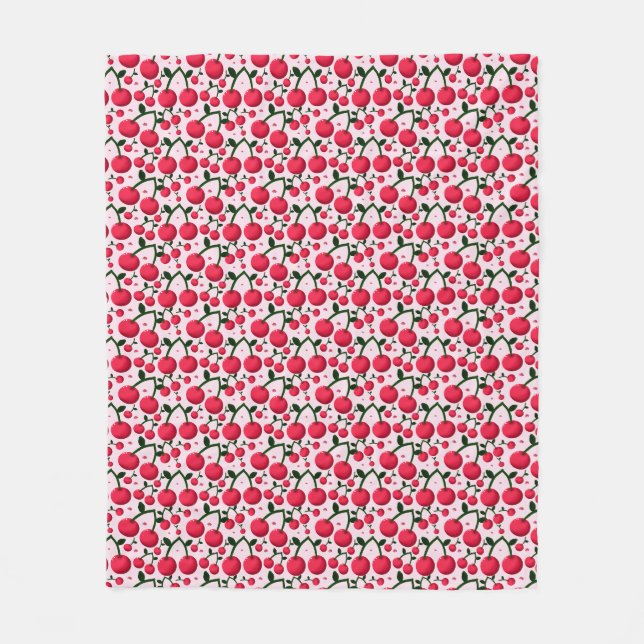 Cute Cherry Pattern Aesthetic | Red Cherry Seamles Fleece Blanket (Front)