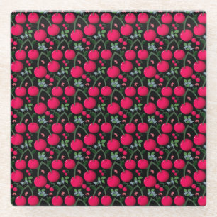Cute Cherry Pattern Aesthetic Red Cherry Seamles Glass Coaster